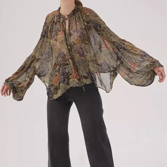 UO Zoe Sheer Tie-Front Blouse - Picture 4 of 4